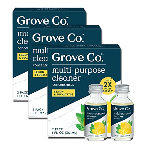 Grove Co. Multi-Purpose Cleaner, Refill Concentrate (6 x 1 Fl Oz) Plant-based Household Cleaning Supplies, Ammonia & Chlorine Free, No Plastic Waste, Lemon & Eucalyptus Scent, Total 3 x 2 Pack Refills - size: 1 Fl Oz (Pack of 6)