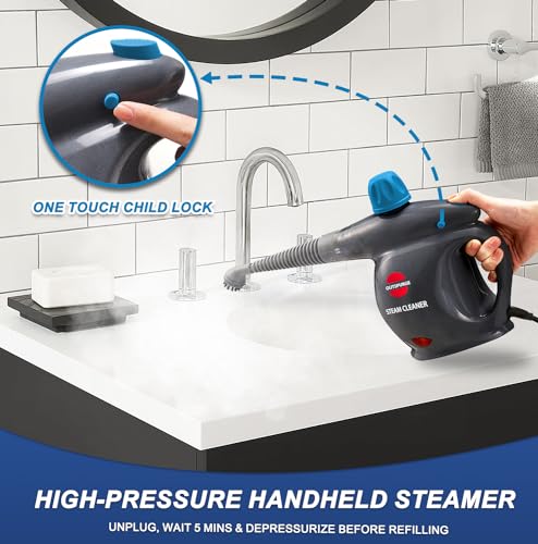 Handheld Steam Cleaner, Pressurized Multi-Surface Steam Shot with 13 Accessories, Safety Lock, Steamer for Cleaning Floor, Upholstery, Grout, Windows, Couch and Car, Grey - color: Grey