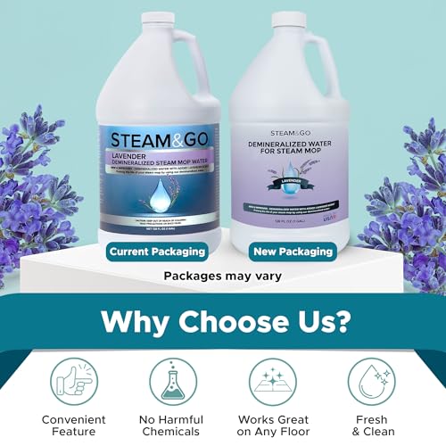 Steam & Go Demineralized Water for Steam Mop – Lavender Scent, 128 Fl Oz | Scented Floor Cleaner Solution, Ready-to-Use, Compatible with Any Steam Cleaner - size: 1 gallon