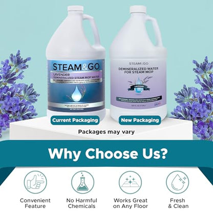 Steam & Go Demineralized Water for Steam Mop – Lavender Scent, 128 Fl Oz | Scented Floor Cleaner Solution, Ready-to-Use, Compatible with Any Steam Cleaner - size: 1 gallon