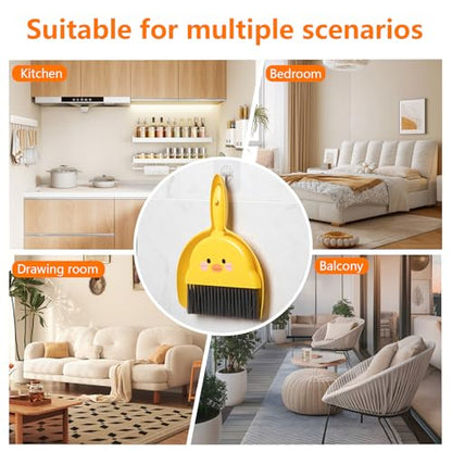Cute Mini Broom and Dustpan Set, Small Yellow Dust Pan and Brush Set for Cleaning Tabletop, Compact Handheld Dustpan