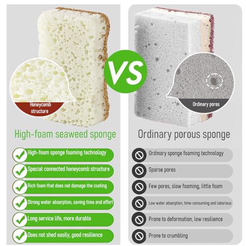6 Count Non-Scratch Dish Sponges Kitchen, Cleans Fast Without Scratching, Dual Sided Kitchen Sponges, Long Lasting Cleaning Sponges for Dishes,Easy to Dry and Reusable-Brown Wave-Shaped