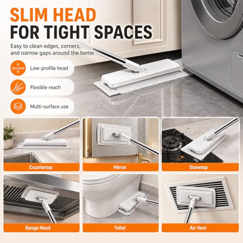 Hands-Free Multi-Purpose Flat Mop, 2026 Upgraded One-Click Cloth Attachment Lazy Cleaning Tool with 360° Swivel Head, Lightweight Dry Wet Cleaner for Floor, Wall, Bathroom and Kitchen (2Pcs) - color: 2pcs