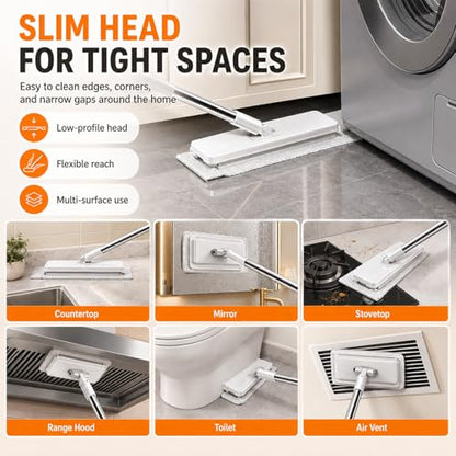 Hands-Free Multi-Purpose Flat Mop, 2026 Upgraded One-Click Cloth Attachment Lazy Cleaning Tool with 360° Swivel Head, Lightweight Dry Wet Cleaner for Floor, Wall, Bathroom and Kitchen (2Pcs) - color: 2pcs
