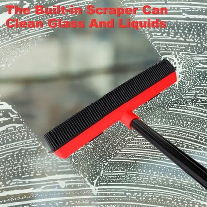 Rubber Broom for Pet Hair Removal with Squeegee, 49Inch Long Iron Handle Design, Portable Lint Remover Brush, Suitable for Carpets, Hardwood Floors and Tile Cleaning.