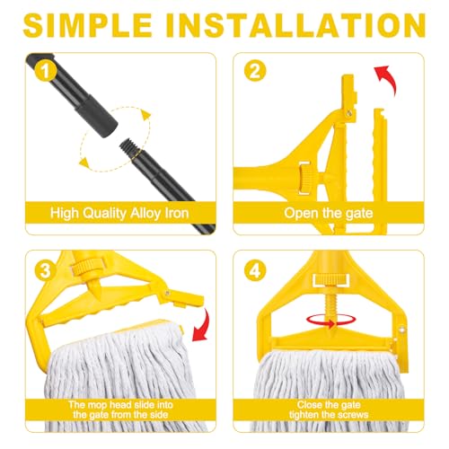 KeFanta 60 Inch Mop Handle Commercial Heavy Duty,Industrial Mop Stick Replacement Quick Change,Wet Mops Head Replacement Holder for Floor Cleaning(Yellow)