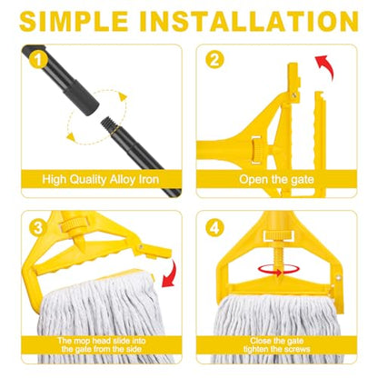 KeFanta 60 Inch Mop Handle Commercial Heavy Duty,Industrial Mop Stick Replacement Quick Change,Wet Mops Head Replacement Holder for Floor Cleaning(Yellow)