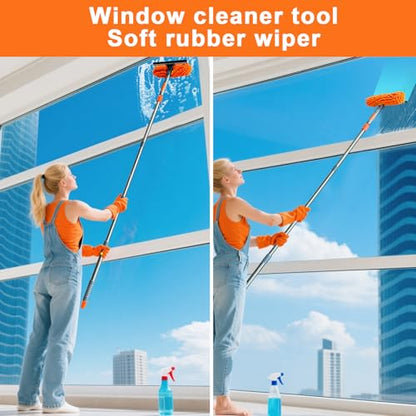 BITOPE 2 in 1 Squeegee for Window Cleaning Tool,Long Handle Window Cleaner Tool with Stainless Steel Extension Pole for Car,Shower, Glass Doors, Outdoor High Window - size: 61 inch
