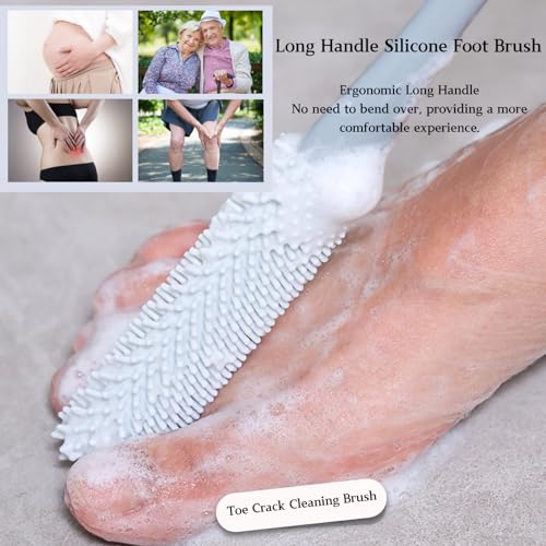 Toe Cleaning Brush with 15.7" Long Handle,Foot Scrubber in Shower,No Bending, Ideal for Seniors, Expecting Mothers, Men & Women | Foot Scrubber & Anti-Itch Exfoliating Brush (2 Pack) (Grey) - color: Grey