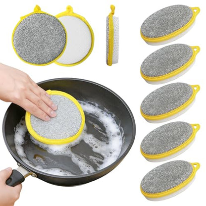 5 PCS Double Sided Wire Dishwashing Sponge Rags - Multipurpose Steel Wire Dish Cloth Scrubber - Non-Scratch Cleaning Cloths for Kitchen Dishes Pots Pans - Reusable Household Dish Wash Supplies