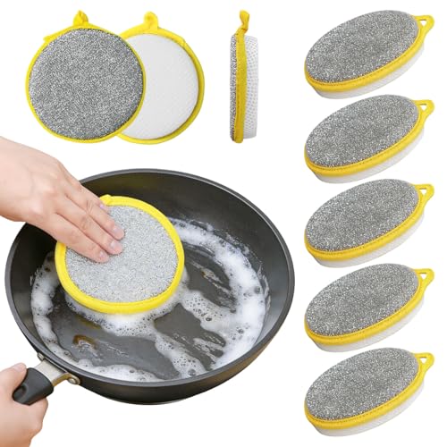 5 PCS Double Sided Wire Dishwashing Sponge Rags - Multipurpose Steel Wire Dish Cloth Scrubber - Non-Scratch Cleaning Cloths for Kitchen Dishes Pots Pans - Reusable Household Dish Wash Supplies