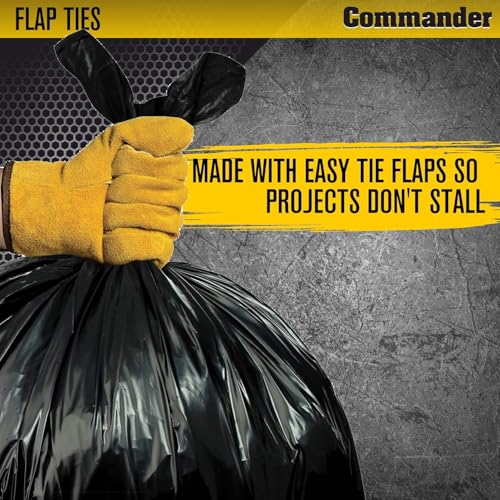 Commander 55 Gallon 3 MIL Heavy Duty Contractor Bags with Flap Ties - 36" x 52" - Pack of 40 - For Contractor, Industrial, & Outdoor