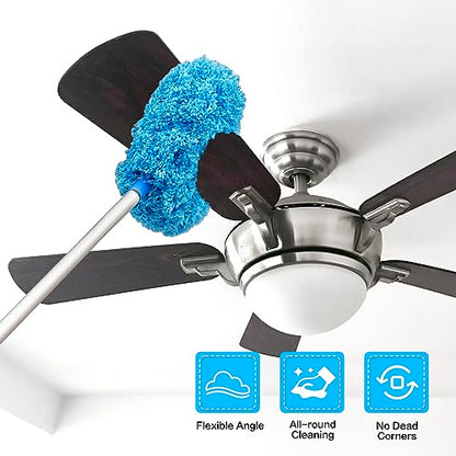 Ceiling Fan Cleaner Duster Reusable Microfiber Ceiling Fan Blade Cleaner Removable Duster with Extension Pole Adjusts 13 to 49.7 Inch for Cleaning Walls Bookshelves Furniture Door Window Top (Blue) - color: Blue