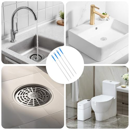 Yuanchu 4 Pack Flexible Drain Cleaning Brush, Sink Pipe Cleaners Drain Clog Remover Tool with Nylon Bristles Rust-Resistant Sink Unblocker Tool for Toilet Kitchen Shower Sewer Tub