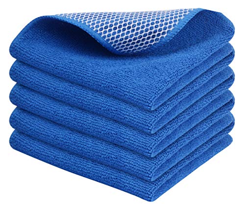 SINLAND Absorbent Microfiber Dish Cloths for Washing Dishes Best Kitchen Cloths Cleaning Cloth with Poly Scour Side 12Inchx12Inch 5 Pack Dark Blue - color: Dark Blue, size: 12inchx12inch 5pack