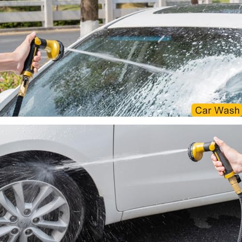 FANHAO Garden Hose Nozzle Heavy Duty, 100% Metal Water Hose Sprayer with 8 Spray Patterns, High Pressure Spray Nozzle Thumb Control On Off Valve for Outdoor Lawn & Plant Watering, Car & Pet Washing - color: Yellow