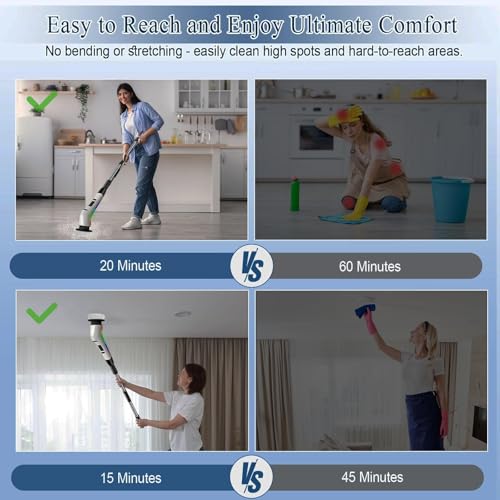 Electric Spin Scrubber Cordless,Lucklights Cleaning Brush Power Shower 7 Brush Heads 3 Speeds 120Mins Work Time Adjustable Extension Arm for Bathroom Tub Kitchen Floor Car
