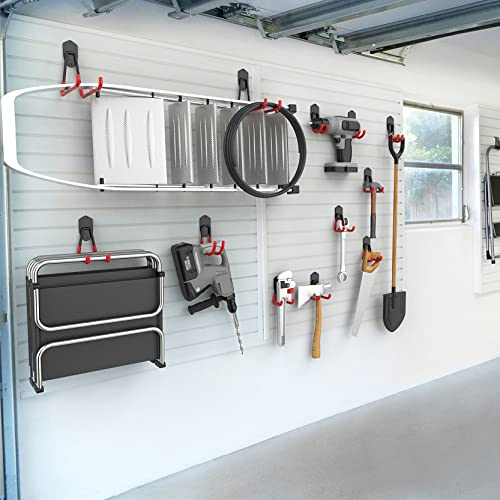 WALMANN 12 PCS Garage Storage System Hooks, Wall Mount Heavy Duty Rubber Coated Utility Hooks for Garden Tools, Ladders, Cords, Folding Chairs, Weed Eaters, Shovels and Rakes