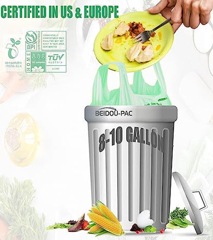 BEIDOU-PAC 8-10 Gallon Compostable Trash Bags, 60 Count - Ideal for Kitchen & Food Scrap Waste, US BPI Certified to ASTM D6400 Standard - style: Handle | 8-10 Gallon | 60 Count