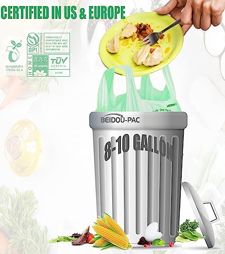 BEIDOU-PAC 8-10 Gallon Compostable Trash Bags, 120 Count, Compost Bags Kitchen Trash Bags with Handle, Sturdy Garbage Bags Food Scrap Waste Bags, ASTM D6400, US BPI Certified - style: Handle | 8-10 Gallon | 120 Count