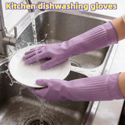 Waterproof Thickened Latex Household Cleaning 18inch Gloves Red Long Sleeved Heavy-duty Reusable 2 Pairs Black - color: Purple, size: Large