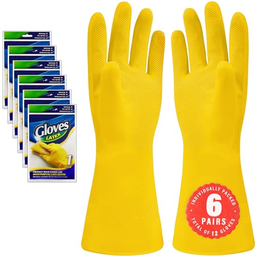 SteadMax 3/6 Pairs Cleaning Gloves, Reusable Natural Rubber Dish Gloves, Non-Slip Gloves for Kitchen and Household - color: 6 Pack (L)