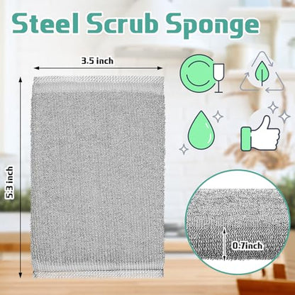 Thyle 8 Pack Steel Wool Scrubber Kitchen Sponges, Heavy Duty Non Scratch Metal Sponges, Reusable Cleaning Scrub Pads for Dishes, Pots, Pans, Sink and Tough Hard Stains (Gray) - color: Gray