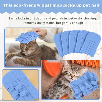 Zubebe 12 Pcs Duster Refill Reusable Fleece Duster Refills Feather Flat Dusters Multi Surface Washable Cleaning Pads Tools for Home, Blinds, Car, Pet, Furniture, Fans (Blue) - color: Blue