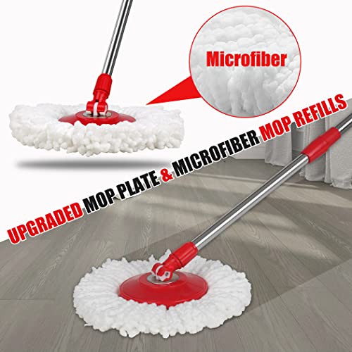 Spin Mop and Bucket, Microfiber Spin Mop & Bucket Floor Cleaning System, Spin Mop Kit with 3 Mop Heads, Mop with Stainless Steel Wringer, 61 inches Telescoping Mop Rod (Red) - color: Red