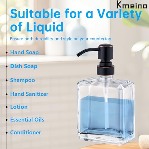 Square Clear Glass Dish Soap Dispenser Oil Rubbed Bronze Pump, Antique Refillable 13.5 oz Hand Soap Lotion Dispenser with Rust Proof Stainless Steel Pump for Bathroom Kitchen - color: Oil Rubbed Bronze, size: 13.5oz-Square