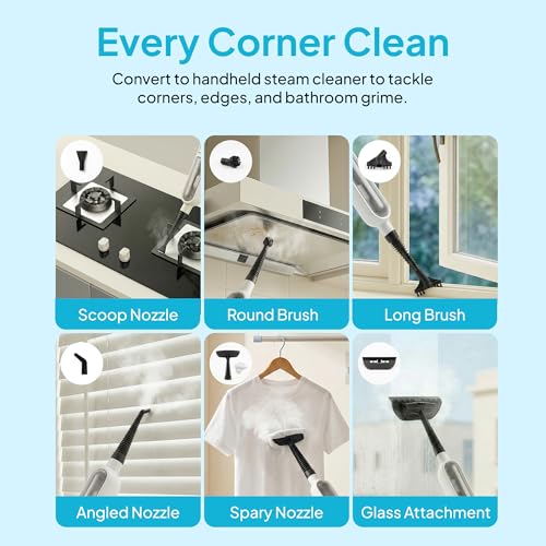 Scrubbing Steam Mops for Floor Cleaning, 15-in-1 Steam Cleaner for Home with 500ML Removable Tank, MultiPurpose Detachable Spin Steamer Mops for Hardwood Floor Clothes Window Tile Carpet Home Use