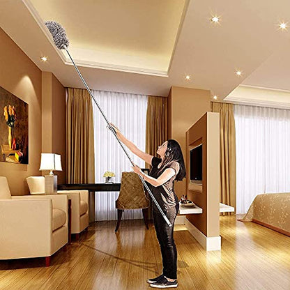 Microfiber Duster with Extension Pole(Stainless Steel) 30 to 100'', with Bendable Head, Extendable Long Duster for Cleaning Ceiling Fan, High Ceiling, Keyboard, Furniture Cars Gray - color: Gray