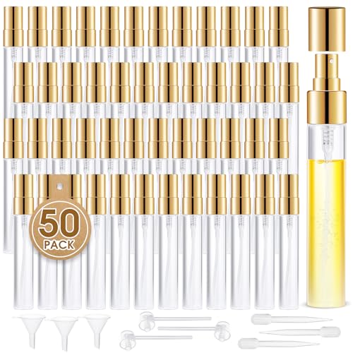 Mini Glass Spray Bottle 50pcs 5ml Clear Spray Bottle Empty, Fine Mist Refillable Mini Perfume Spray Bottle, Perfume Atomizer, Travel Spray Bottle For Hair, Small Empty Sample Containers Portable - style: Spray Bottle5ml-50P