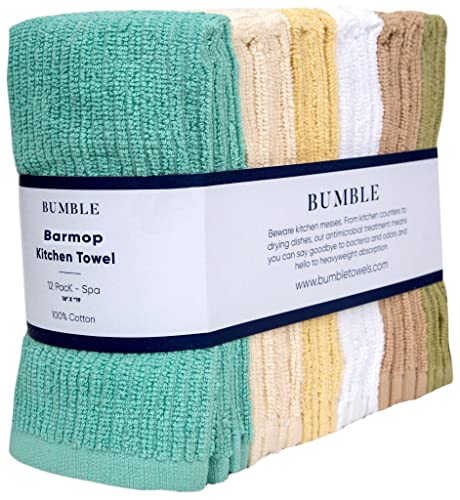 Bumble Deluxe Bar Towels | 16” x 19” Premium Bar Mop for Kitchen | Super Absorbent Kitchen Towels | 100% Cotton Heavy Weight 2-ply Yarn | Ribbed Weave (12 Pack) (SPA)