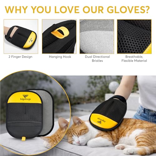 Pet Hair Removal Glove for Dogs & Cats - Reusable Electrostatic Magic Brush Glove - Lint Mitt for Furniture, Couch, Carpet, Clothing, Car Seat - Dog Hair Remover Tool