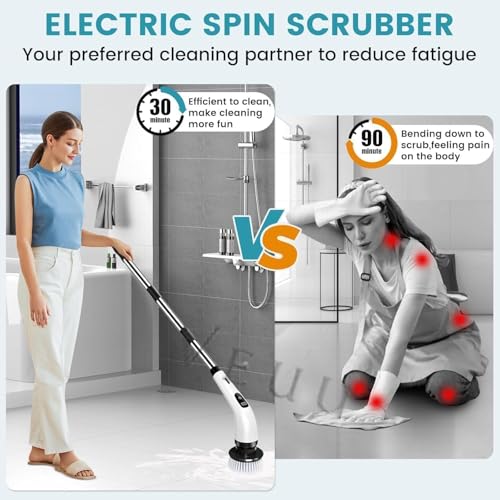 7-in-1 Electric Spin Scrubber, 25W Powerful Cordless Cleaning Brush with Adjustable Handle & 7 Replaceable Heads for Bathroom, Floor, Tile, Kitchen & Car
