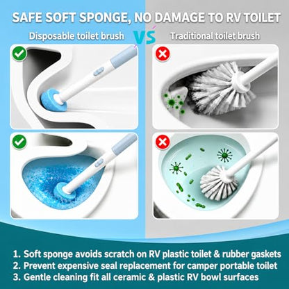 RV Toilet Brush and Holder, Wall Mount Toilet Cleaner with 56 Cleaner Refills, Hands-Free Toilet Bowl Wand Kit for RV Camper & Small Bathroom