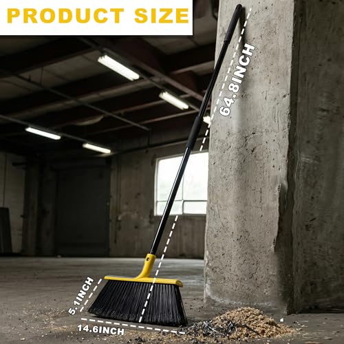Large Angle Brooms Indoor Outdoor Broom with Long Handle Stiff Bristle Sweeper for Kitchen Garage Deck Courtyard Lobby Patio Lawn Leaves (Yellow) - color: Yellow