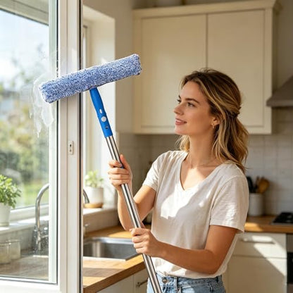 Window Cleaner Kit With Bucket - Glass Cleaning System With Microfiber Cloth Extendable Pole | Adjustable Length Heavy-Duty Equipment Window Cleaner Tools For Car Windshield Tile Glass Patio Door Prof