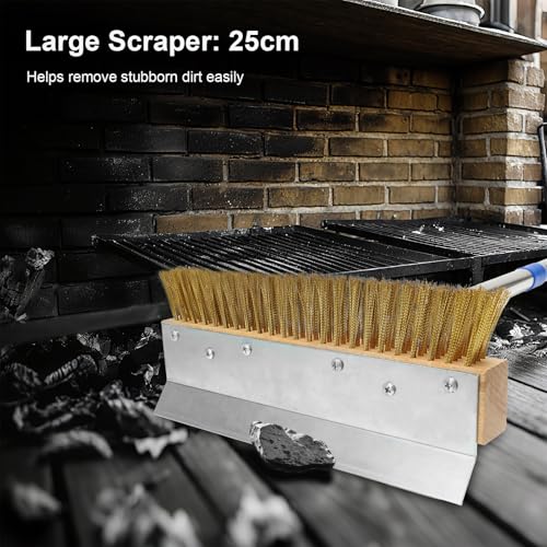 Pizza Oven Brush, Brass Wire Brushes with Scraper and Detachable 60.2inches Long Handle for Commercial Pizzaoven Cleaning, Kitchens Cleaning Brush for Restaurants, BBQ Shelf, Fireplace