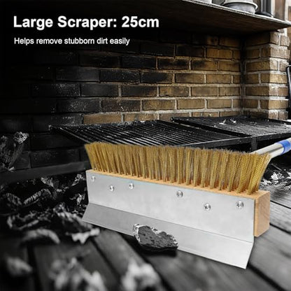 Pizza Oven Brush, Brass Wire Brushes with Scraper and Detachable 60.2inches Long Handle for Commercial Pizzaoven Cleaning, Kitchens Cleaning Brush for Restaurants, BBQ Shelf, Fireplace