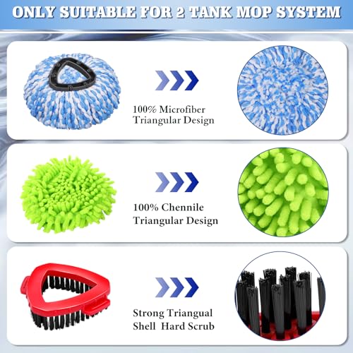 6 Pack Spin Mop Replacements Head Compatible for Ocedar RinseClean 2-Tank System,Microfiber Spin Mop Refills Head,2 Mop Scrub Brush + 1 Mop Base + 6 Pack Cleaning Floor Mop Head - color: 4 Blue Mop Heads+2 Green Mop+2 Brushes+1 Base