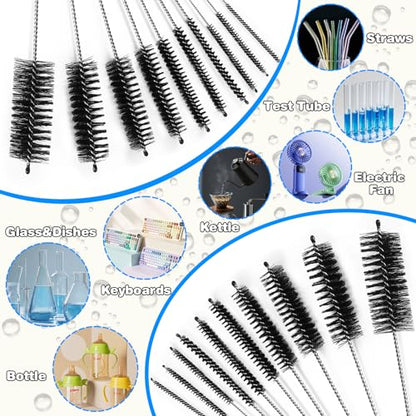 Ixiaoyoo Cleaning Brushes Set, 10 Pieces 8 Inch Nylon Tube Brush + 60 Inch Flexible Long Drain Brush, Hose Pipe Brush, Suitable for Home Kitchen, Bathroom, Fish Tank, Water Pump Accessories (Black) - color: Black Cleaning Brush Set