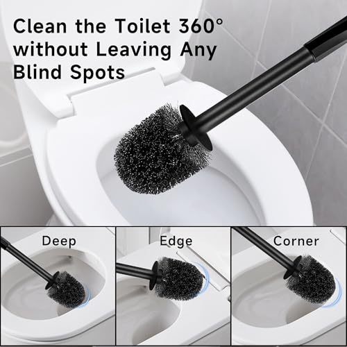 Toilet Brush and Holder Set, 2 Pack Toilet Bowl Brush with Long Non-Slip Handle, Deep Toilet Cleaner Brush, Toilet Scrubber, Black - size: 2 Pack