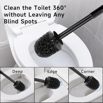 Toilet Brush and Holder Set, 2 Pack Toilet Bowl Brush with Long Non-Slip Handle, Deep Toilet Cleaner Brush, Toilet Scrubber, Black - size: 2 Pack