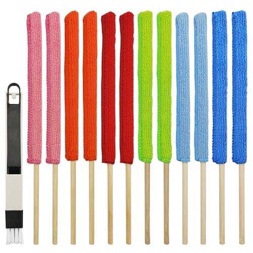 12 PCS Microfiber Detail Duster Sticks, Mini Duster Crevice Cleaning Tool for Car Air Vents, Blinds, Fans, Windows, Small Spaces, Gap Dust Cleaner, with 1 Detail Cleaning Brush