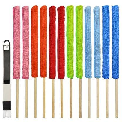 12 PCS Microfiber Detail Duster Sticks, Mini Duster Crevice Cleaning Tool for Car Air Vents, Blinds, Fans, Windows, Small Spaces, Gap Dust Cleaner, with 1 Detail Cleaning Brush