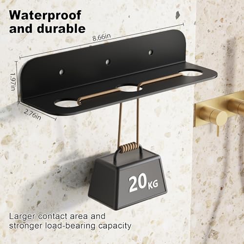 Refillable Shampoo and Conditioner Dispenser Set of 3 - Wall Mounted No Drill Pump with Bottles, 3 Chamber for Shower Soap and Body Wash Dispenser with Labels, Matte Black Bottle for Bathroom (16oz)