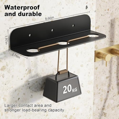 Refillable Shampoo and Conditioner Dispenser Set of 3 - Wall Mounted No Drill Pump with Bottles, 3 Chamber for Shower Soap and Body Wash Dispenser with Labels, Matte Black Bottle for Bathroom (16oz)