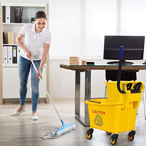 ARLIME Commercial Mop Bucket with Wringer, 26 Quart Capacity Portable Wringer Trolley, Side Press Floor Cleaning Wavebrake w/Handle, Small Mop Bucket on Wheels for Home, Industrial, Yellow - size: 26 Quart
